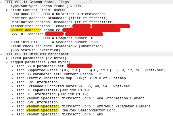 Wireshark AP vendor